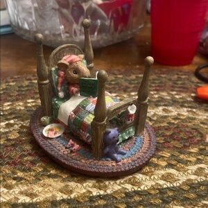 Hand-Painted Mouse Figurine in Multicolor Quilt Bed